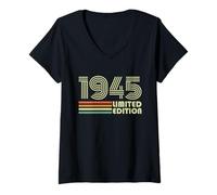 Mujer 1945 Vintage Retro Regalo Cumpleaños 80 Años Hombres Mujeres Camiseta Cuello V