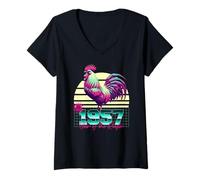 Mujer 1957 Año del Gallo 80 Retro Vaporwave Zodiaco chino Camiseta Cuello V