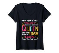 Mujer 1958 Birthday Queen Girls Women Born in 1958 Camiseta Cuello V