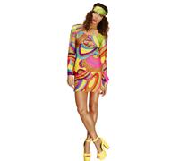 Mujer 1960's 60's Mini Retro Hippy Gogó Adulto Mujer Disfraz