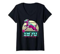 Mujer 1970 Año del Perro Cumpleaños 80s Retro Chino Signo del Zodiaco Camiseta Cuello V