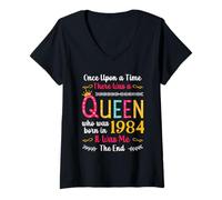 Mujer 1984 Birthday Queen Girls Women Born in 1984 Camiseta Cuello V