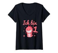 Mujer 1er Cumpleaños I Am One Dinosaur Camiseta Cuello V