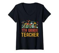 Mujer 1st Grade Teacher Wildflower Back to School Camiseta Cuello V