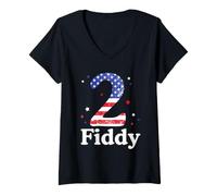Mujer 2 Fiddy Two Fiddy 250th Anniversary 4th of July Patriotic Camiseta Cuello V
