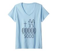 Mujer 2 Peces 5 Panes Cruz Jesús 5000 Milagro Cristiano Camiseta Cuello V
