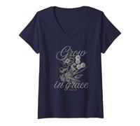 Mujer 2 Pedro 3:18 Crecer En Gracia Flores Vintage Camiseta Cuello V