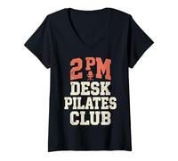 Mujer 2 PM Desk Pilates Club Slump Work Humor Office Camiseta Cuello V