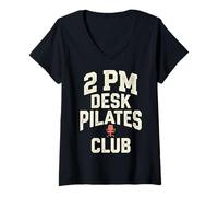 Mujer 2 PM Desk Pilates Club Slump Work Humor Office Camiseta Cuello V