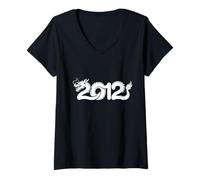 Mujer 2012 Dragón - Año del Zodiaco Chino Personalizado Word Art Camiseta Cuello V