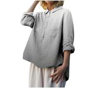 Mujer 2024 Camisa de Manga Larga y Lino con Color Cambiante Gradualmente Estampado Moda Versátil Camisa Solapa Túnica Negra Mujer, Negro , L