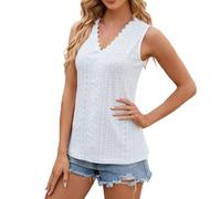 Mujer 2024 Primavera/Verano Cuello en V Panel de Encaje Suelto sin Mangas Camiseta sin Mangas Camiseta Ropa de Maternidad Túnica, Blanco, XXL