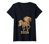 Mujer 2026 Año del Caballo Zodiaco Feng Shui Horóscopo Símbolo Camiseta Cuello V