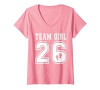 Mujer 2026 Team Girl Revelación de género Baby Shower Adopción Rosa Camiseta Cuello V