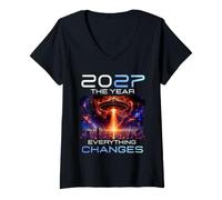 Mujer 2027 The Year Everything Changes First Contact Alien UFO Camiseta Cuello V