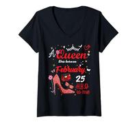 Mujer 25 de febrero Cumpleaños Esta Reina Nació el 25 de Febrero Camiseta Cuello V