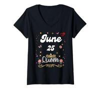 Mujer 25 de Junio Reina Nació el 25 de Junio Cumpleaños Niña Mujer Camiseta Cuello V