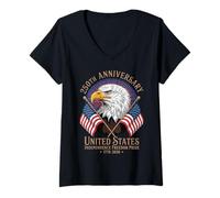 Mujer 250 Aniversario USA Bald Eagle American Flag Patriot 1776 Camiseta Cuello V