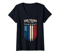 Mujer 250 Anniversary USA Patriotic Flag 250th 4th of July 2026 Camiseta Cuello V