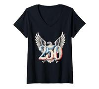Mujer 250 años 4 de Julio de 2026 USA Distressed Eagle Camiseta Cuello V
