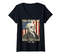 Mujer 250 años de Libertad Libertad Historia John Adams Retro Camiseta Cuello V