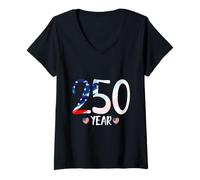 Mujer 250 Year US Flag July 4th Anniversary Heart Vintage Inspired Camiseta Cuello V
