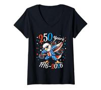 Mujer 250 Years of Freedom Bald Eagle Dab Dance USA 1776-2026 Camiseta Cuello V