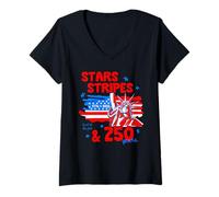 Mujer 250th Anniversary Stars Stripes 250 Years American 4th July Camiseta Cuello V