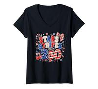 Mujer 250th Anniversary Stars Stripes 250 Years American 4th July Camiseta Cuello V