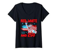 Mujer 250th Anniversary USA Red White 250 Years American 4th July Camiseta Cuello V
