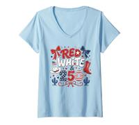 Mujer 250th Anniversary USA Red White 250 Years Western 4th July Camiseta Cuello V