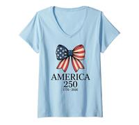 Mujer 250th Years American USA Shirt Patriotic Freedom 4th of July Camiseta Cuello V