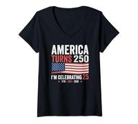Mujer 25th Birthday 250th Anniversary USA Patriotic 4th of July Camiseta Cuello V