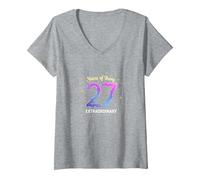 Mujer 27 años de ser extraordinario Regalo de cumpleaños Camiseta Cuello V, Gris Jaspeado, S