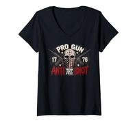 Mujer 2nd Amendment Pro Gun Anti Idiot Shirt Vintage USA Flag Camiseta Cuello V