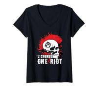 Mujer 3 Acordes One Riot Punk Skull con Anarchy Mohawk Camiseta Cuello V