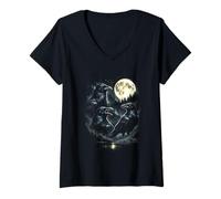 Mujer 3 Cuervos pájaro Negro Aullando Luna Vintage Divertido años 80-90 gótico Camiseta Cuello V