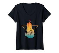 Mujer 3 Dedo Saludo Tres Dedo Símbolo Político Lenguaje Mano Camiseta Cuello V