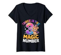 Mujer 3 The Magic Number, Divertido león Lindo para su Tercer cumpleaños Camiseta Cuello V