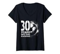 Mujer 30 Cumpleaños Hombre Mujer Futbolista Fútbol 30 Años Camiseta Cuello V