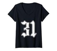 Mujer #31 Blanco Número 31 Latino Deportes Fan Team Cholo Easy Camiseta Cuello V