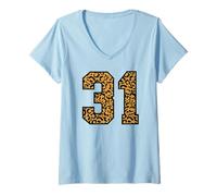 Mujer 31 Número Leopard Treinta y Uno Equipo Deportes Varsity Matching Camiseta Cuello V