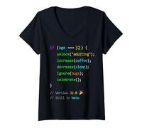 Mujer 32 Cumpleaños 32 Programador de Humor Codificación Hombres Camiseta Cuello V