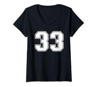 Mujer 33 Número Treinta y Tres Equipos Deportivos gráfico Varsity Matching Camiseta Cuello V