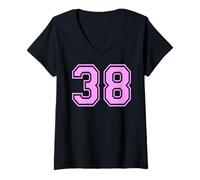 Mujer 38 Número Treinta y Ocho Deportes Varsity College Girl Matching Camiseta Cuello V