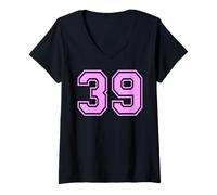 Mujer 39 Número Treinta y Nueve Deportes Varsity College Girl Matching Camiseta Cuello V