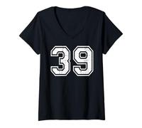 Mujer 39 Número Treinta y Nueve Equipos Deportes Grunge Varsity Matching Camiseta Cuello V