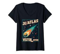 Mujer 3I Atlas visitante de más allá del Arte cósmico Vintage Camiseta Cuello V