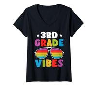 Mujer 3rd Grade Back To School Sunglasses Vibes Retro First Day Camiseta Cuello V