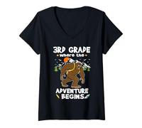Mujer 3rd Grade Where The Adventure Begins Back To School Bigfoot Camiseta Cuello V